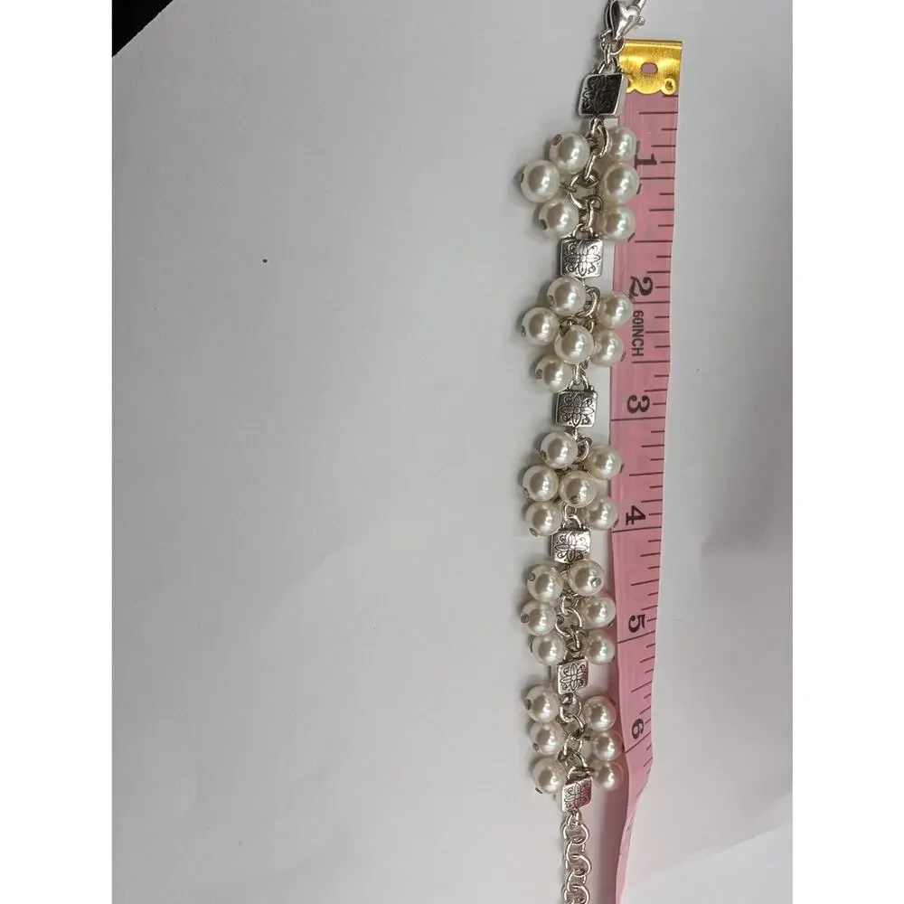 BrightonElegant Faux Pearl Cluster Silver Tone Bracelet Adjustable Lobster Clasp